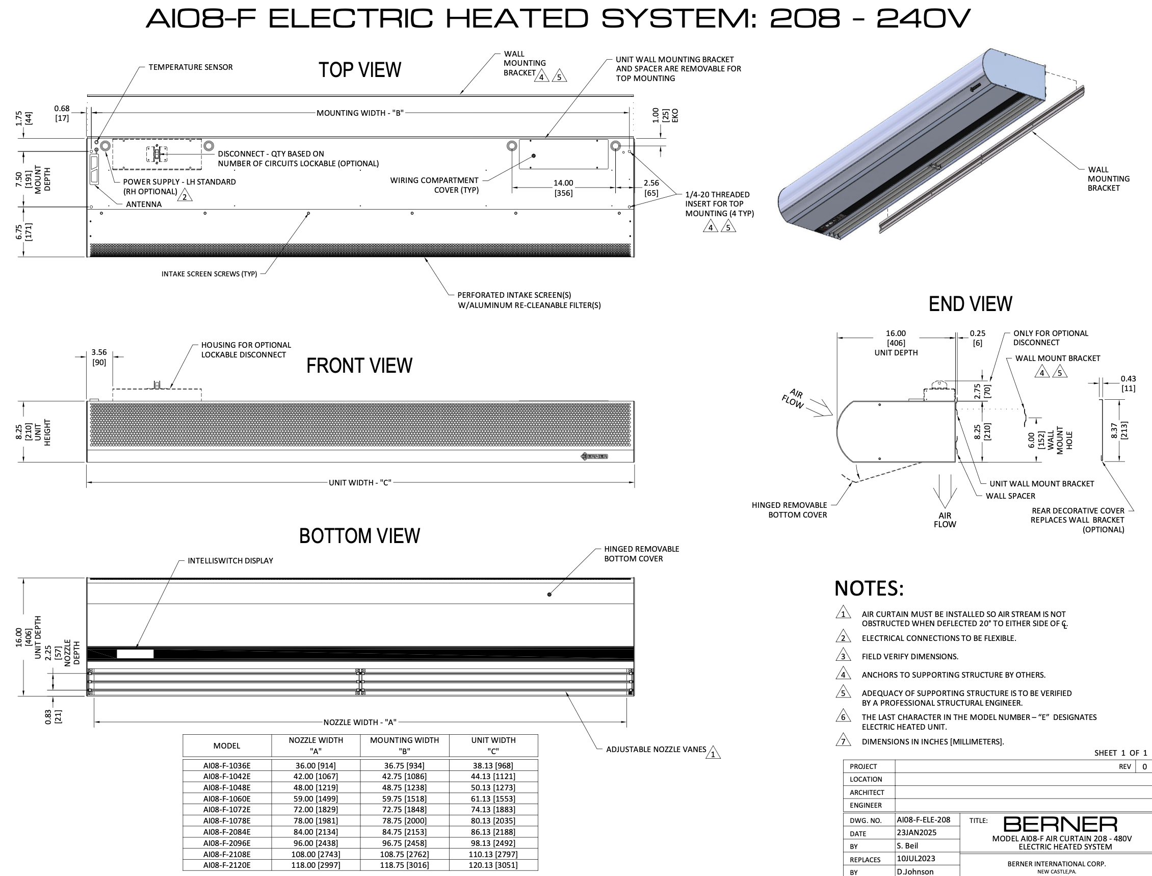 AI08-F-2096EB - 96", Electric Heated, 208V, Single Phase, Aluminum, Berner Architectural Icon 8 Series