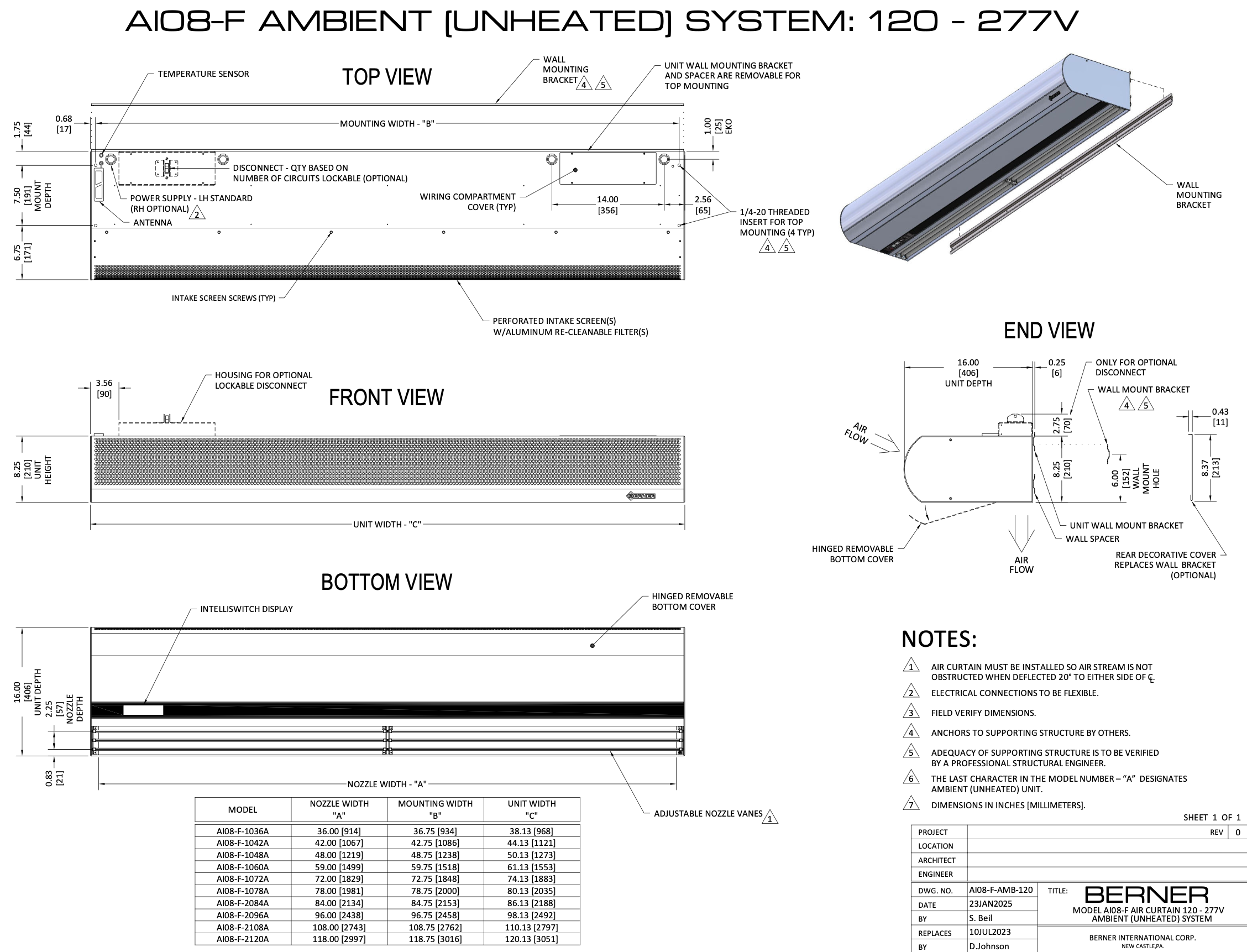 AI08-F-1036AB - 36", Ambient Air, 208V, Single Phase, Aluminum, Berner Architectural Icon 8 Series