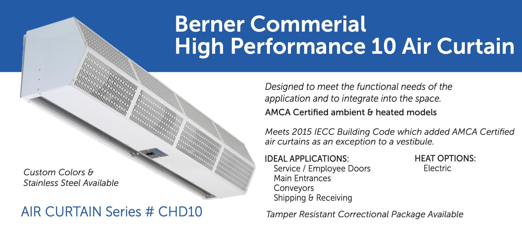 CHD10-1048EX - 48" White, Electric Heated, 208V, Three Phase, Berner Commercial High Performance 10 Series