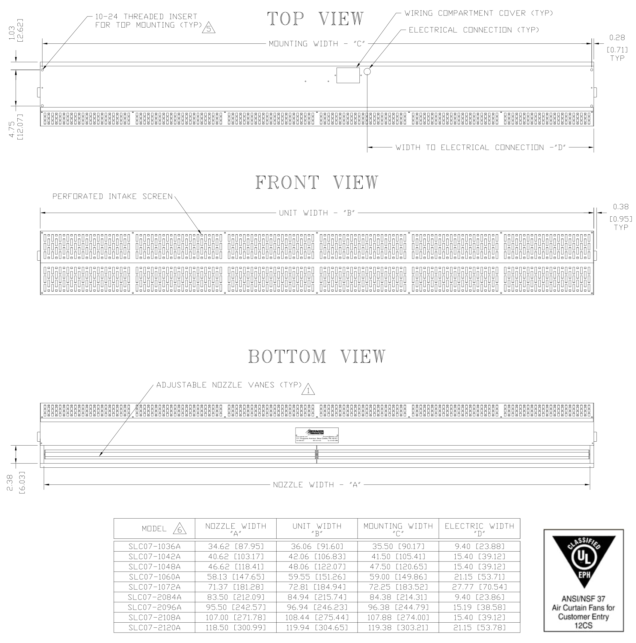 SLC07-1060AB-S01 - 60" White, Ambient Air, 208V, Single Phase - Berner Sanitation Certified Low Profile 7 Series Air Curtain