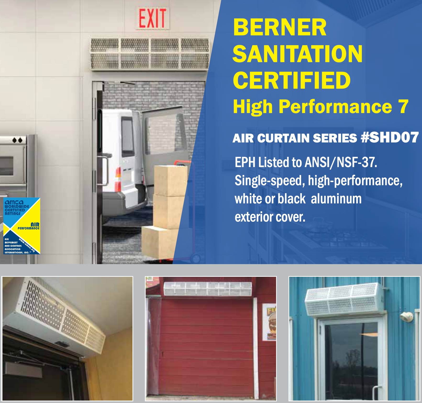 SHD07-1072AA-S01 - 72" White, Ambient Air, 120V, Single Phase - Berner Sanitation Certified High Performance 7 Air Curtain