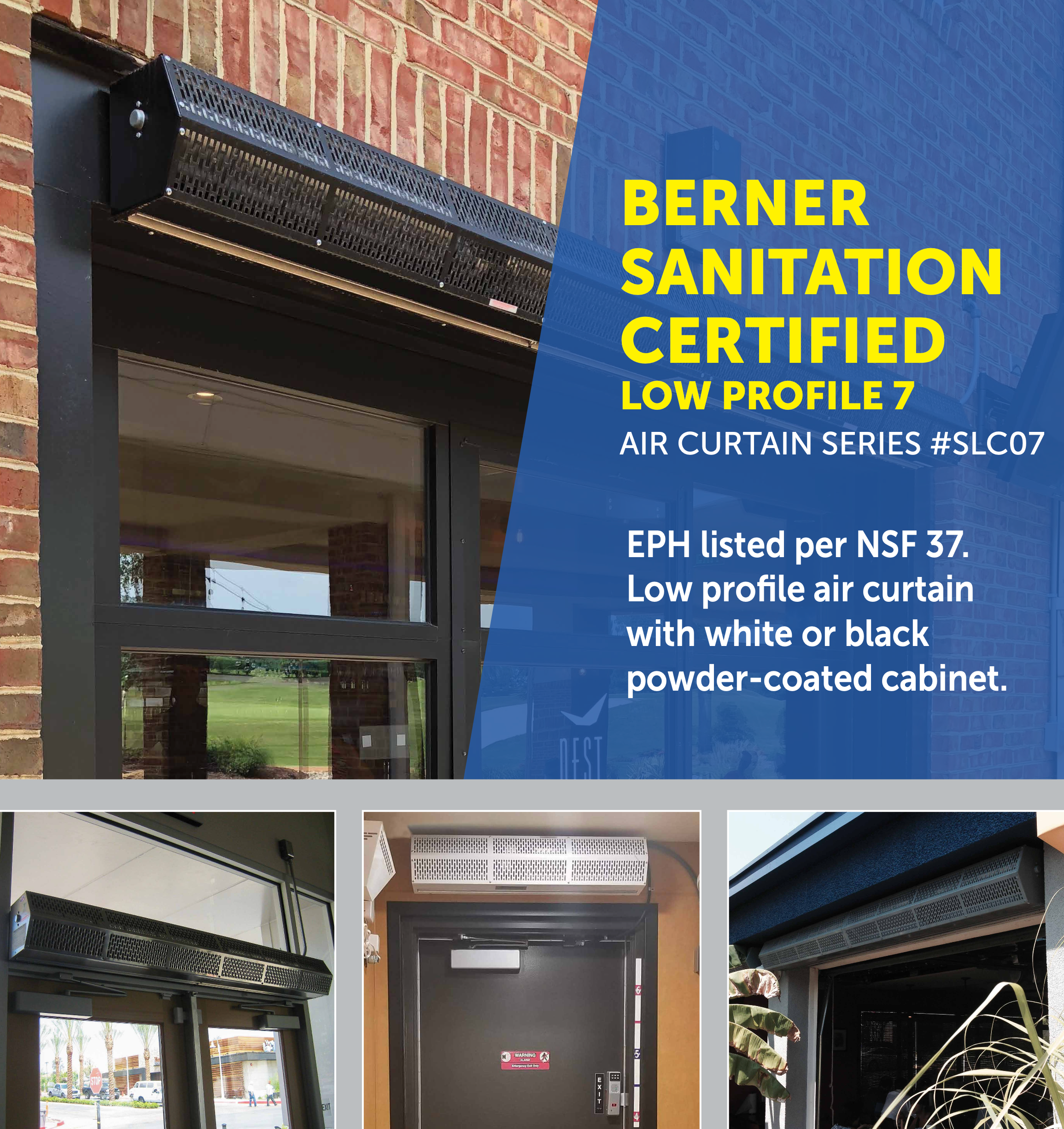 SLC07-1060AB-S01 - 60" White, Ambient Air, 208V, Single Phase - Berner Sanitation Certified Low Profile 7 Series Air Curtain