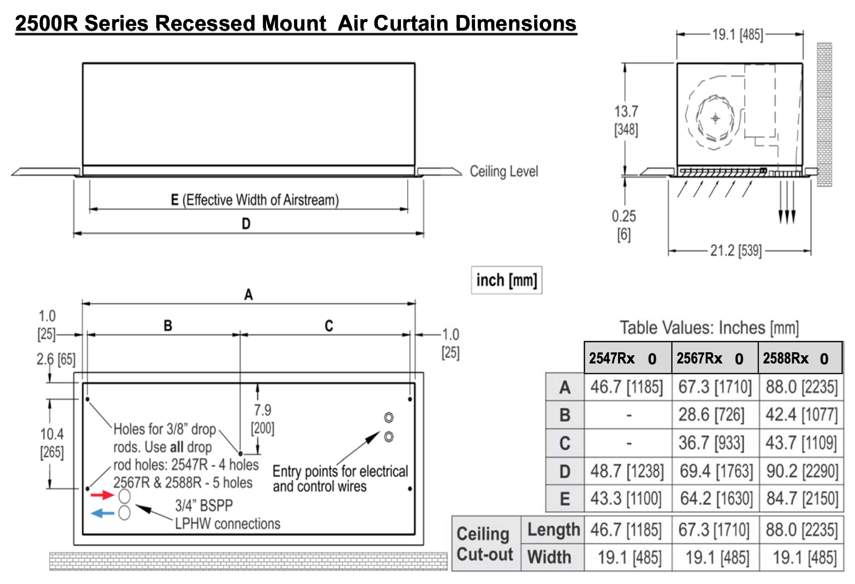 AC-HW88-23-R - SchwankAir 2588WHR Recessed Mount, Hydronic/Water, 88'' Length, 240V, Single Phase