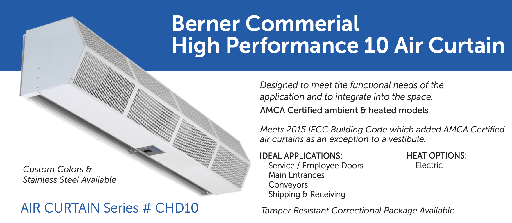 CHD10-2072AA-S01  - 72" White, Ambient Air, 120V, Berner Commercial High Performance 10 Series