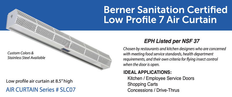 SLC07-1060AA-S01  - 60" White, Ambient Air, 120V - Berner Sanitation Certified Low Profile 7 Series Air Curtain