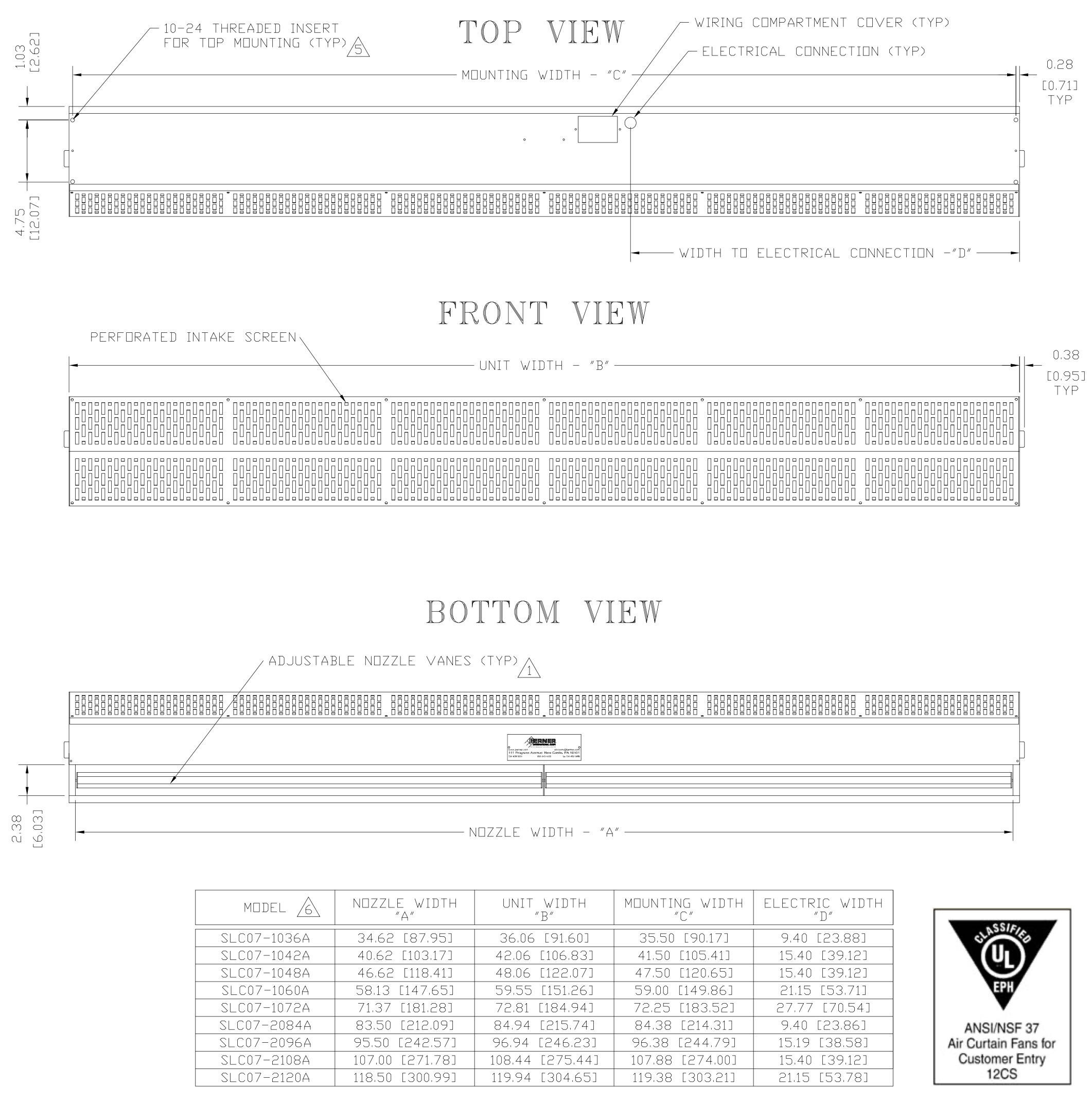 SLC07-1072AA-S01  - 72" White, Ambient Air, 120V - Berner Sanitation Certified Low Profile 7 Series Air Curtain