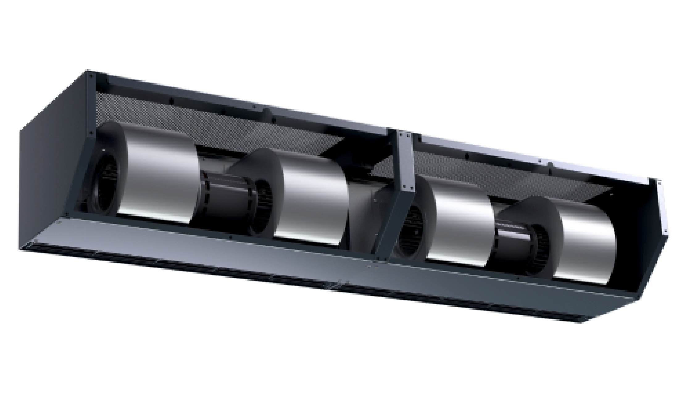 Schwank Epic12 36 inch ambient industrial air curtain inside view fan and coil assembly
