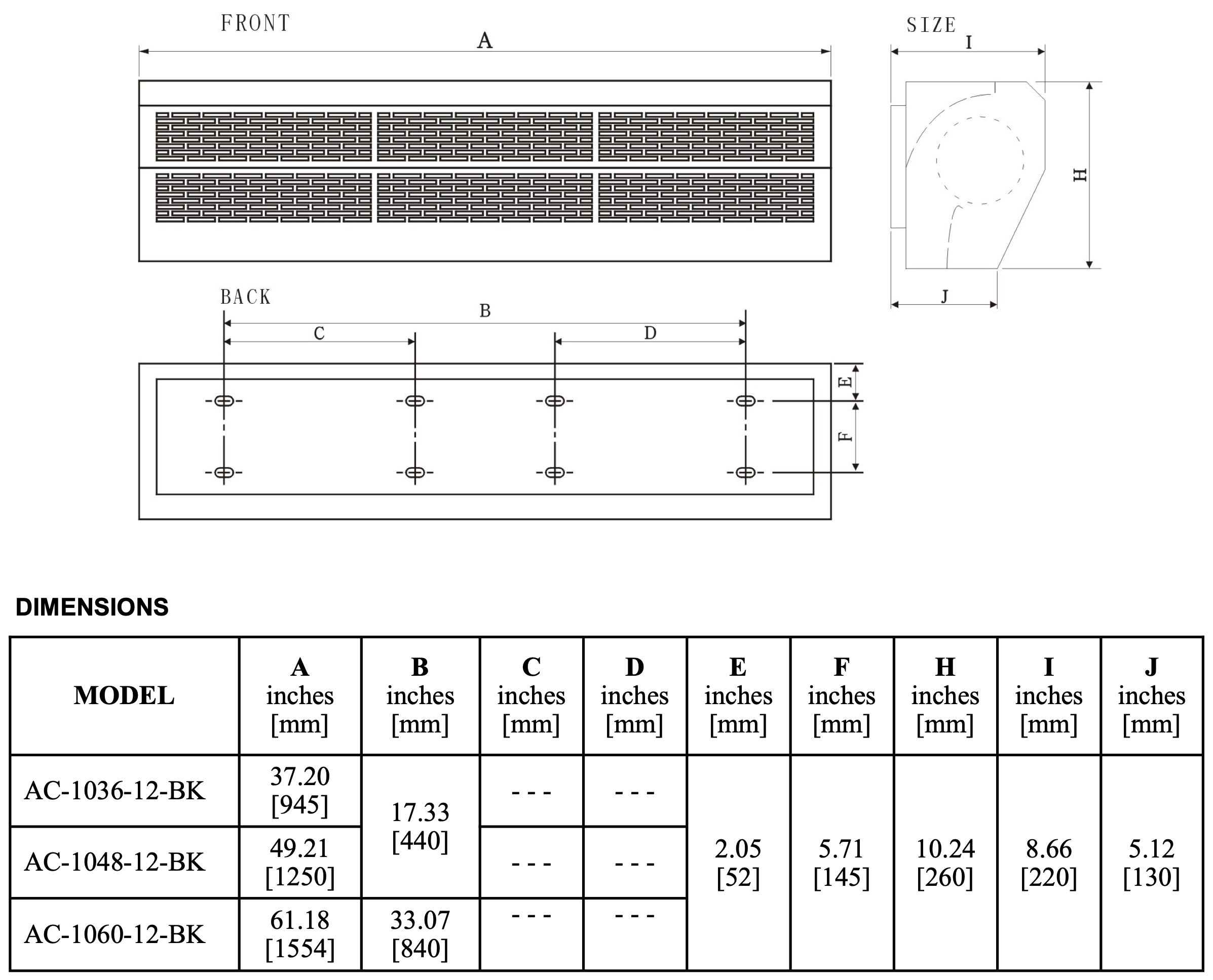 AC-1036-12-BK - 36" SchwankAir 1036 Surface Mount, Ambient Air Curtain 120v, Black, 1177/942 CFM